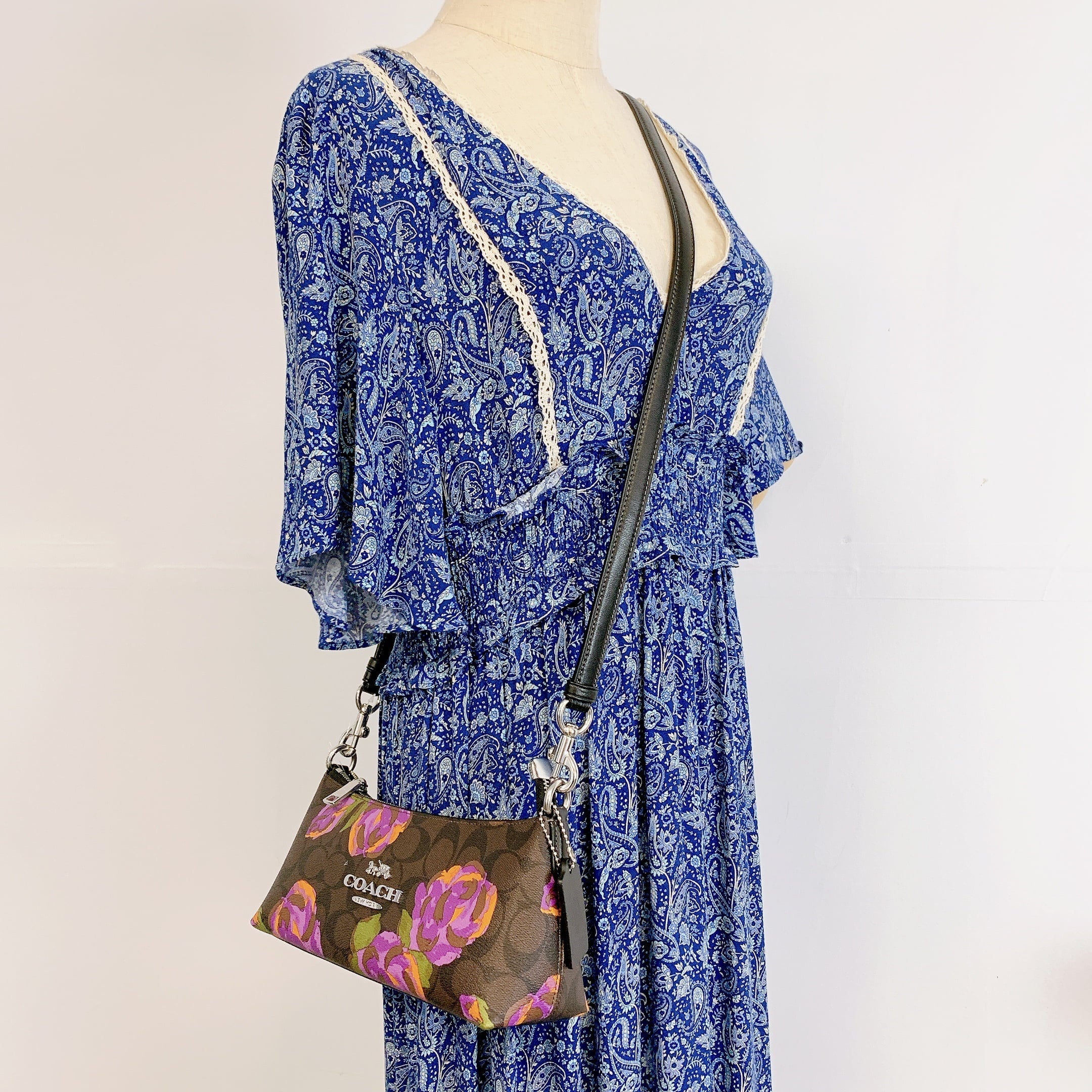 Coach CL406 Charlotte Shoulder Bag In Signature Canvas With Rose Print IN Brown Iris Multi