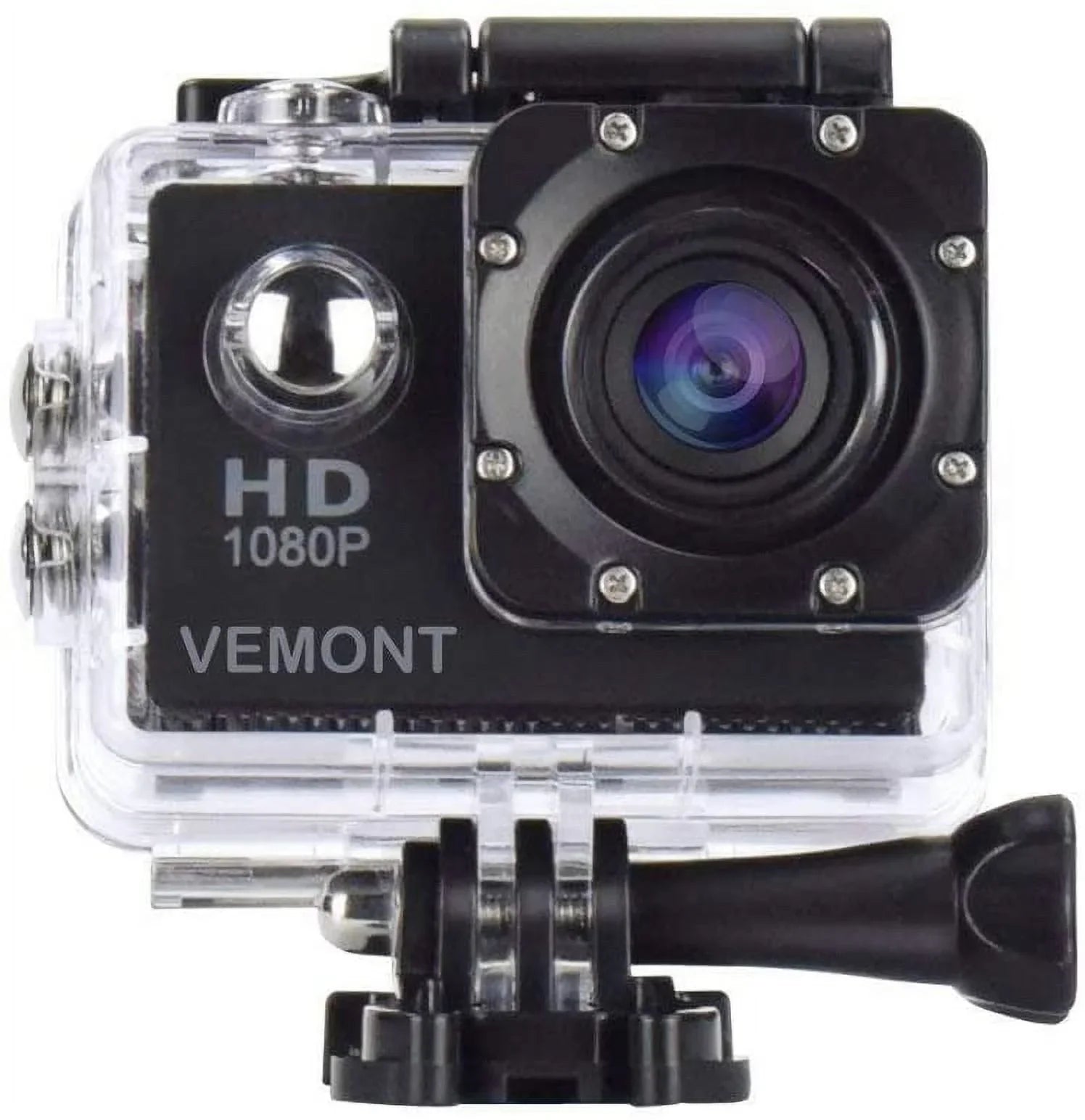 VEMONT Action Camera, 1080P 12MP Sports Camera Full HD 2.0 Inch Action Cam 30m/98ft Underwater Waterproof Snorkel surf Camera with Wide-Angle Lens and Mounting Accessories Kit Black