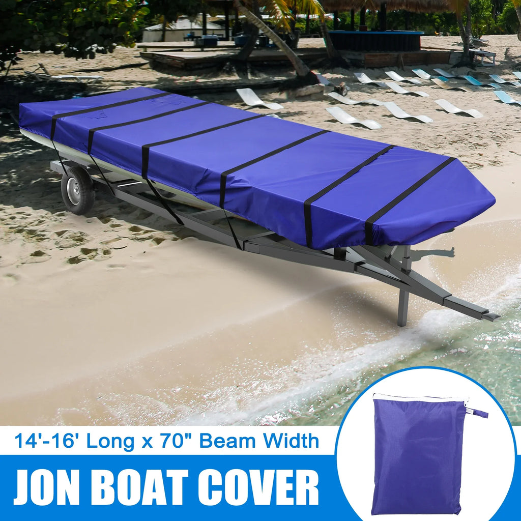 1 Set 14'-16'x70'' Jon Boat Cover 210D Polyester Air Vents Waterproof Sunshine Resist Boat Cover Blue
