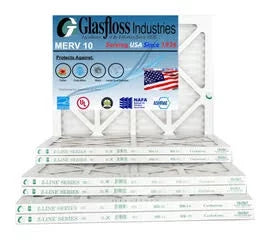 Glasfloss 12x30x1 - MERV 10 -Qty:12 - Furnace Air Filter - Made in USA (Actual Size: 11.5 x 29.5x7/8 inch)
