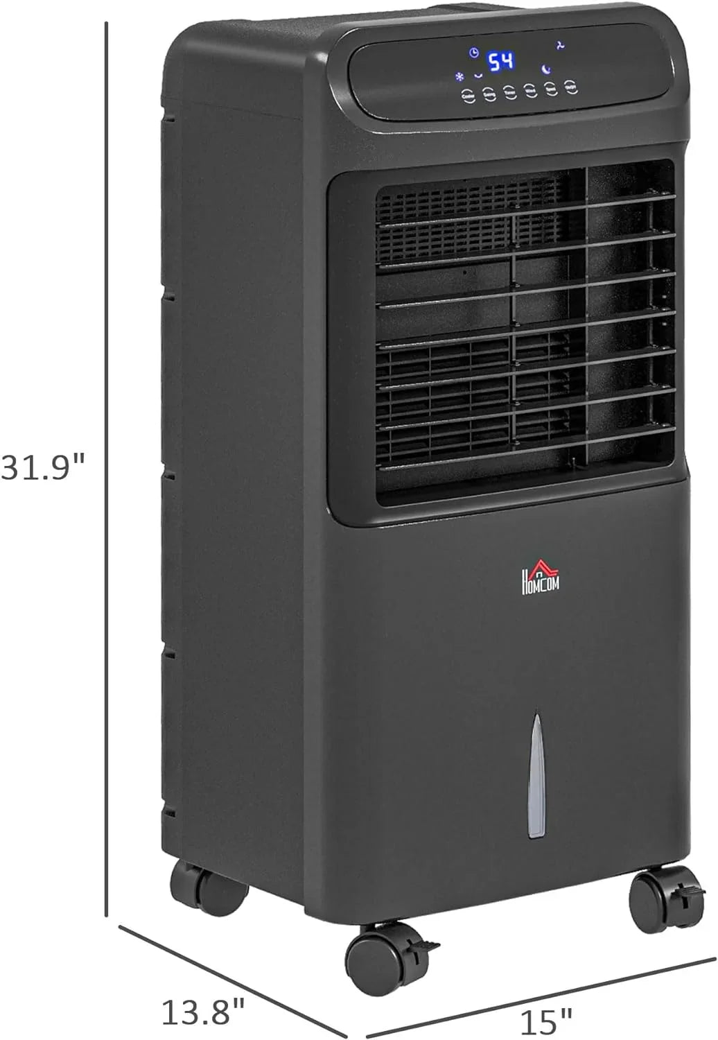 HOMCOM 32" Mobile Evaporative Air Cooler, 3-In-1 Ice Cooling Fan Water Conditioner Humidifier Unit with Remote, Timer, OscilLatitudeing, LED Display, 3.2gal Water Tank for Home Office, Bedroom, Black