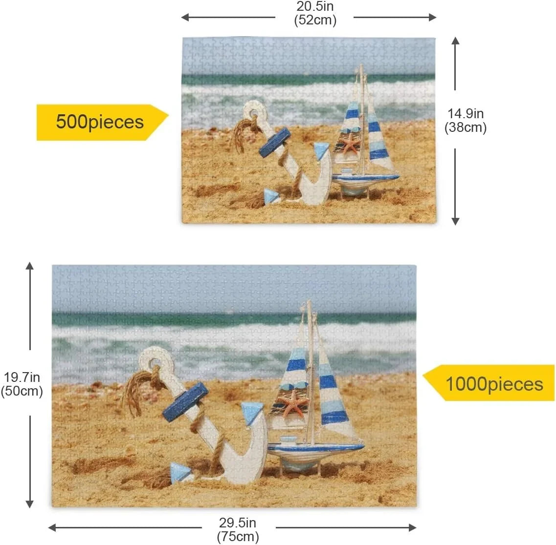 Wellsay Anchor Sailboat Starfish On Beach Sand Tropical Summer Sea and Ocean Horizon Jigsaw Puzzles 500 Pieces Puzzle for Adults Kids DIY Gift