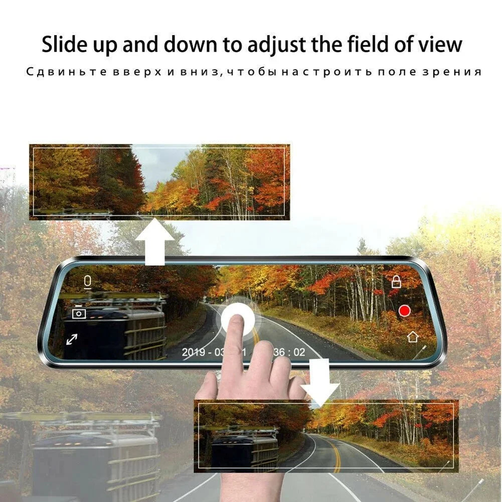 For HD Car DVR Front Rear Dual  Cam 10-Inch Touch Screen Rearview Mirror Video Recorder Dashcam Dropshipping