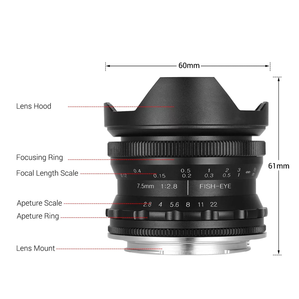 Andoer Camera lens,Fisheye Lens 180° Wide Aperture Lens Compatible With Wide Aperture E-mount Camera A6600 A6100 With Aps-c Frame Camera A6600 7.5mm F2.8 Manual A6500 A6300 A6000 Lens 180° Wide