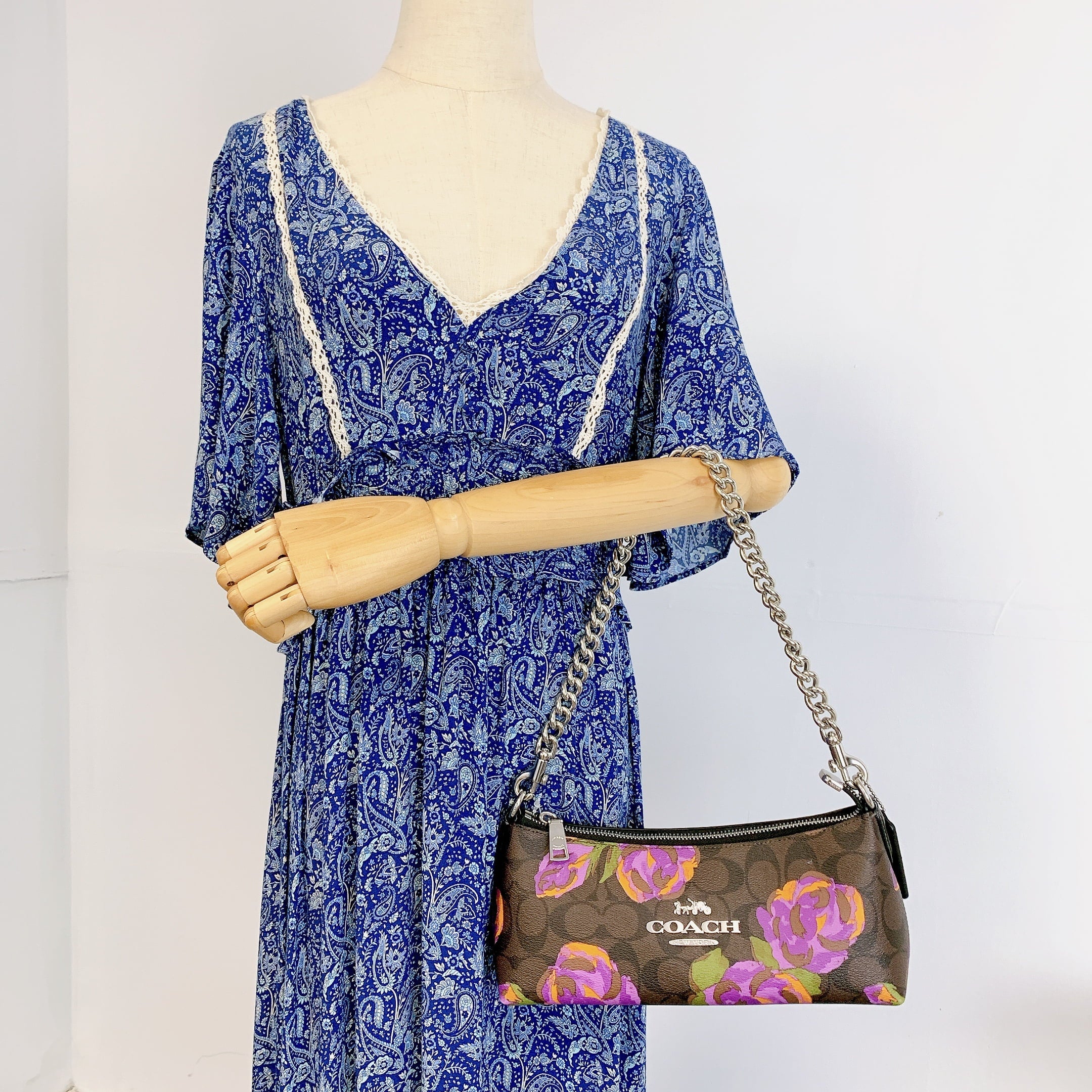Coach CL406 Charlotte Shoulder Bag In Signature Canvas With Rose Print IN Brown Iris Multi