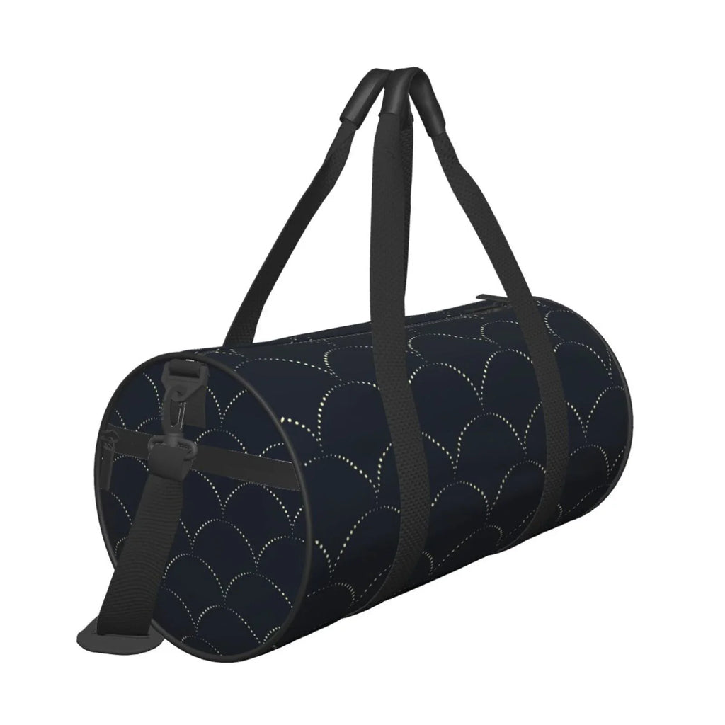 Coaee Black Fish scales Large Capacity Travel Luggage Bag Cylinder Gym Bag Waterproof Sports Bag with Pocket and Compartment