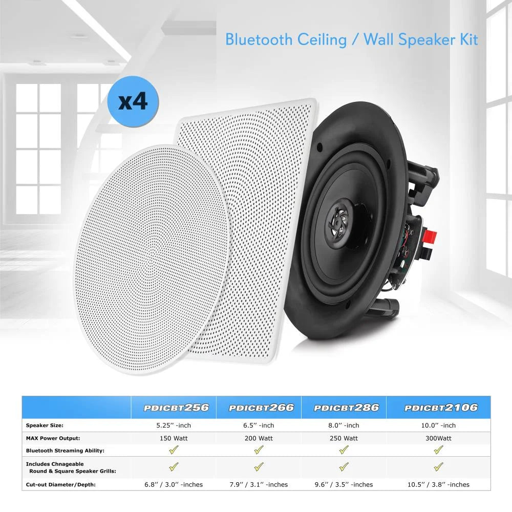 Pyle Audio 6.5 In 2 Way 200W Flush Mount Bluetooth Ceiling Wall Speakers, 4 Pack (4 Pack)