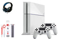 Pre-Owned Sony PlayStation 4 500GB Gaming Console White Headset 2 Controller with BOLT AXTION Cleaning Kit Bundle (Refurbished: Like New)