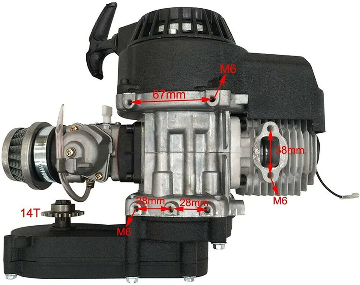 Oukaning 49cc 2 Stroke Mini Engine Motor Kit, Air-Cooled Racing Engine for Pocket Bicycle Mini Off-Road Vehicle Atv