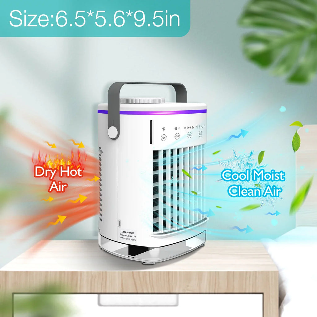 Hiroke Portable Air Conditioners Fan Desktop Air Cooler with 4-Speed Personal Mini Air Conditioner 7 Night Light & 2-8H Timer Desk Spray Fan for Home Office Camping