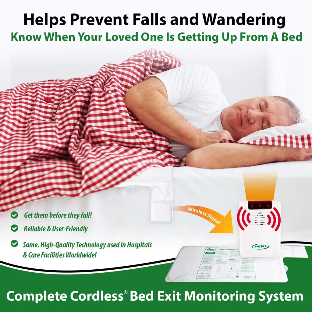 Smart Caregiver Cordless Bed Exit Monitoring System Alarm with Bed Pressure Sensing Pad - Help Prevent Falls and Wandering While Unattended, 2 Piece Set
