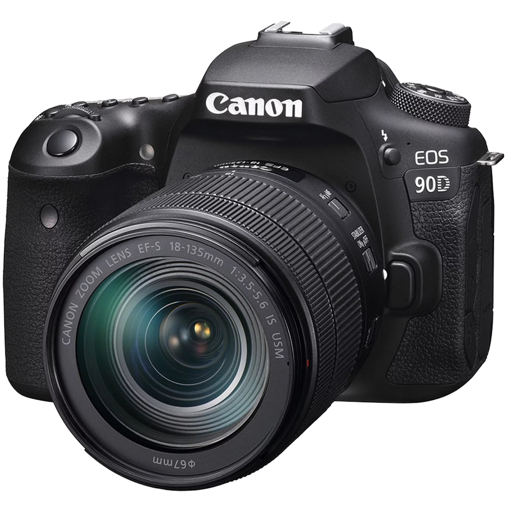 Canon EOS 90D DSLR Camera with 18-135mm IS USM Lens + SanDisk 32GB Card + Case + 3 Pieces Filter + Flash + ZeeTech Accessory Bundle