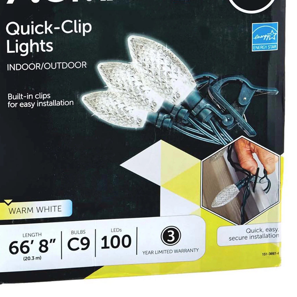 NOMA Quick Clip C9 LED 100 Warm Bulbs Christmas String Lights (3 Pack)