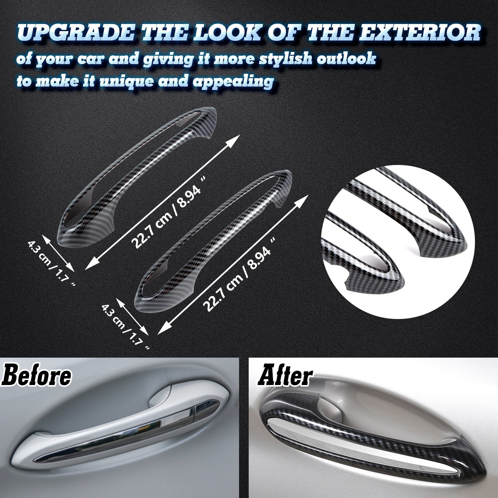 Xotic Tech 1 Set (4 pieces) Exterior Door Handle Surround Cover trims, Carbon Fiber Style, Compatible with BMW 5 Series G30 2018-up