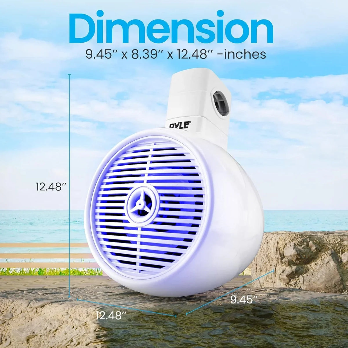 6.5" Marine Wakeboard Water Resistant Bluetooth Speaker - Single 2-Way Mini Box Speaker System with Built-in LED Lights, White PLMRWKBT65WT