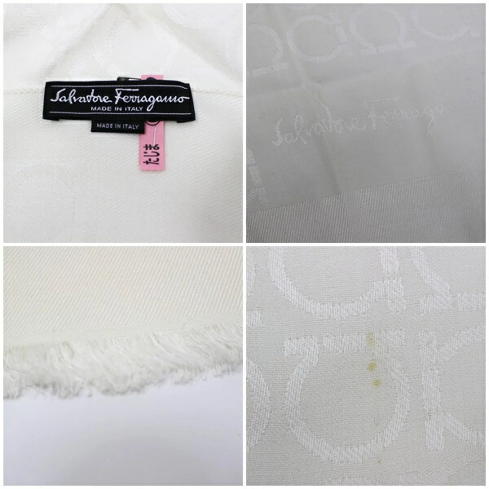 Pre-Owned Salvatore Ferragamo silk x wool stole white Gancini pattern AB rank SALVATORE FERRAGAMO ladies (Good)