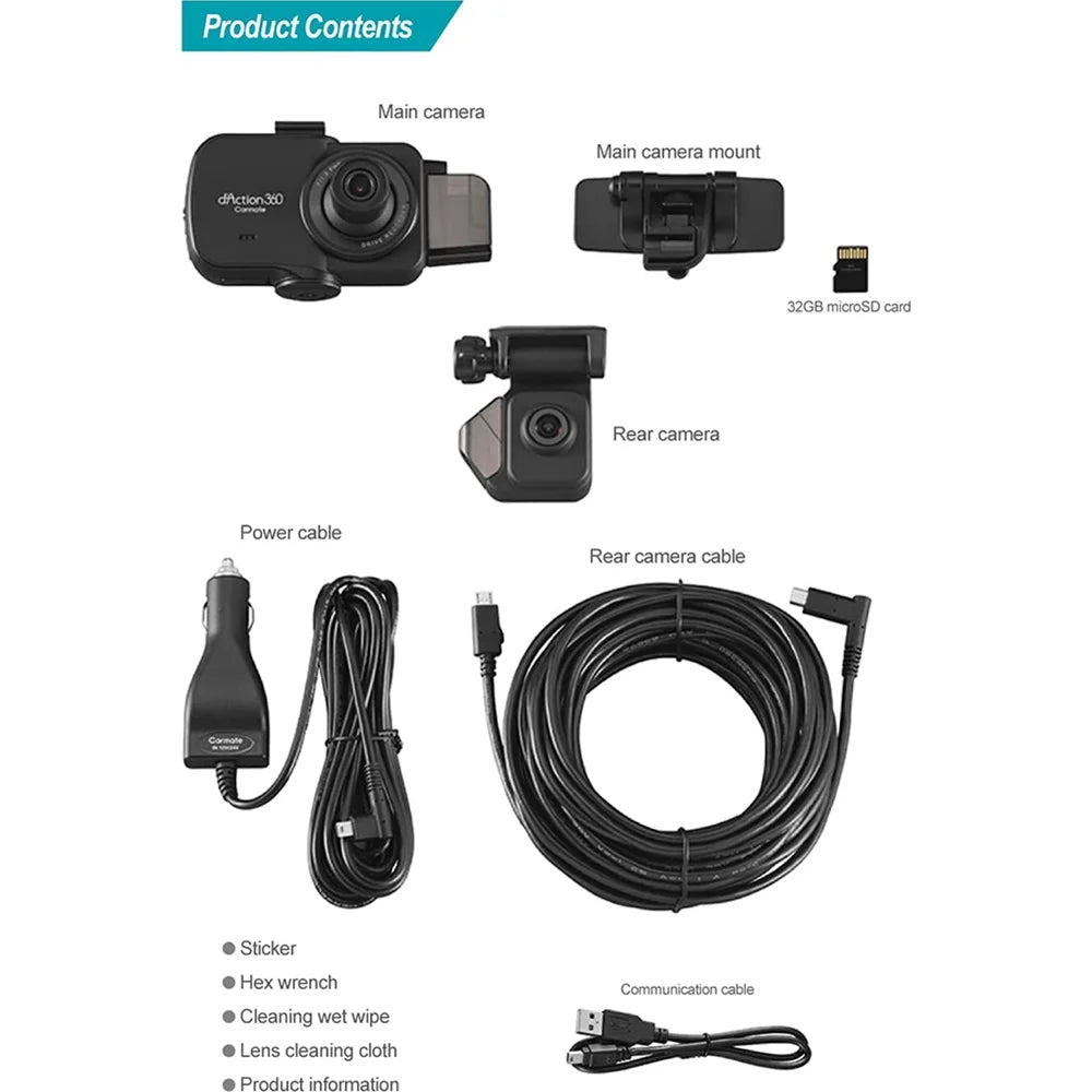 Razo Dash Cam DC4000RA, Simultaneous 3-Ch 360-Degree Recording, Records All Surroundings at Once, Covering All Blind Spots, Built-in GPS, G-Sensor Impact Detection with 32GB microSD Card - (Open Box)