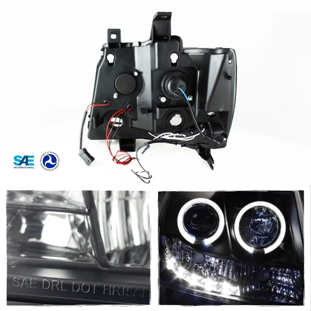 AKKON - [Smoke Lens] Fits 2007-2011 Tahoe Avalanche Suburban LED Dual Halo Projector Headlights + Fog Lights Set