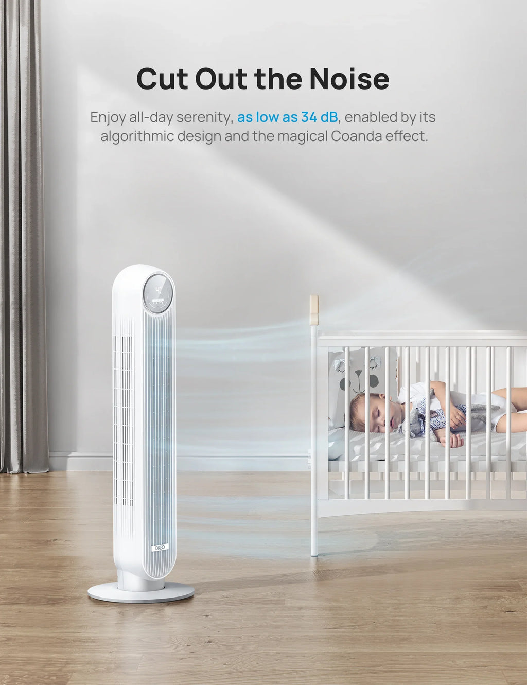 Dreo Tower Fan, Quiet Smart WiFi Fan with Remote, 90° OscilLatitudeing, Voice Control, 4 Modes, 4 Speeds, 8H Timer，white