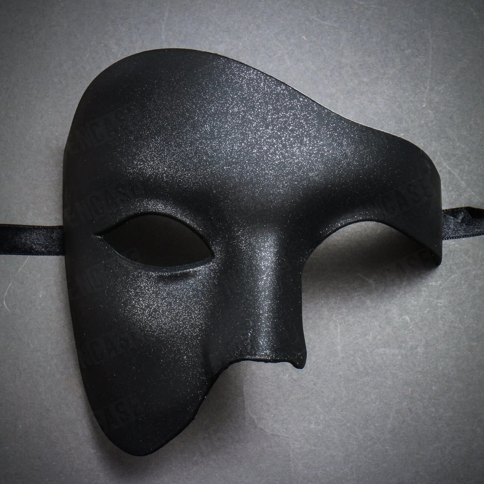 Plain Black Vintage Phantom Masquerade Mask | Half Face Venetian Halloween Costume