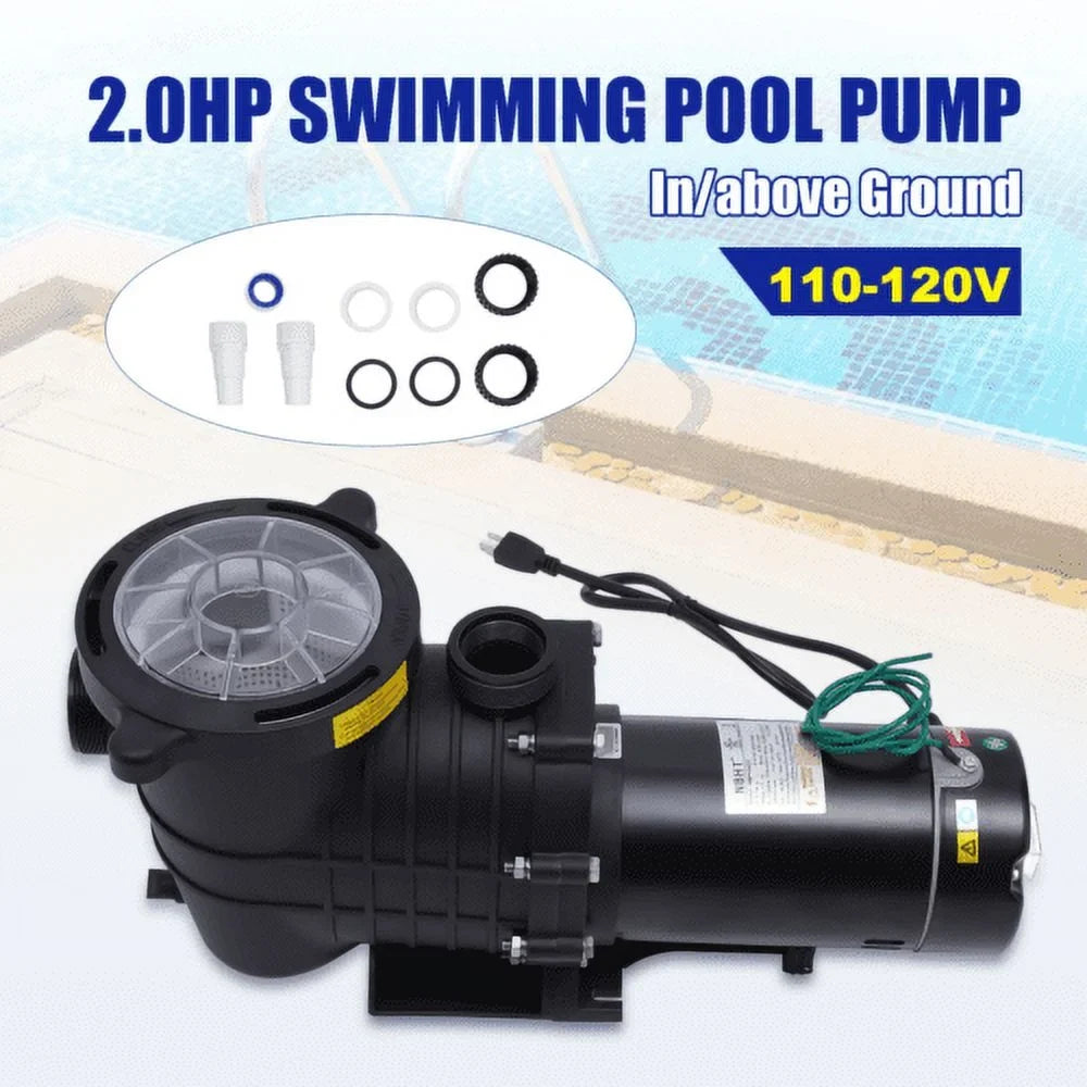 Wuzstar 2HP Pool Pump In/Above Ground Swimming Pool Pumps Motor W/Strainer 410-300L/min 118GPM, 110-120V