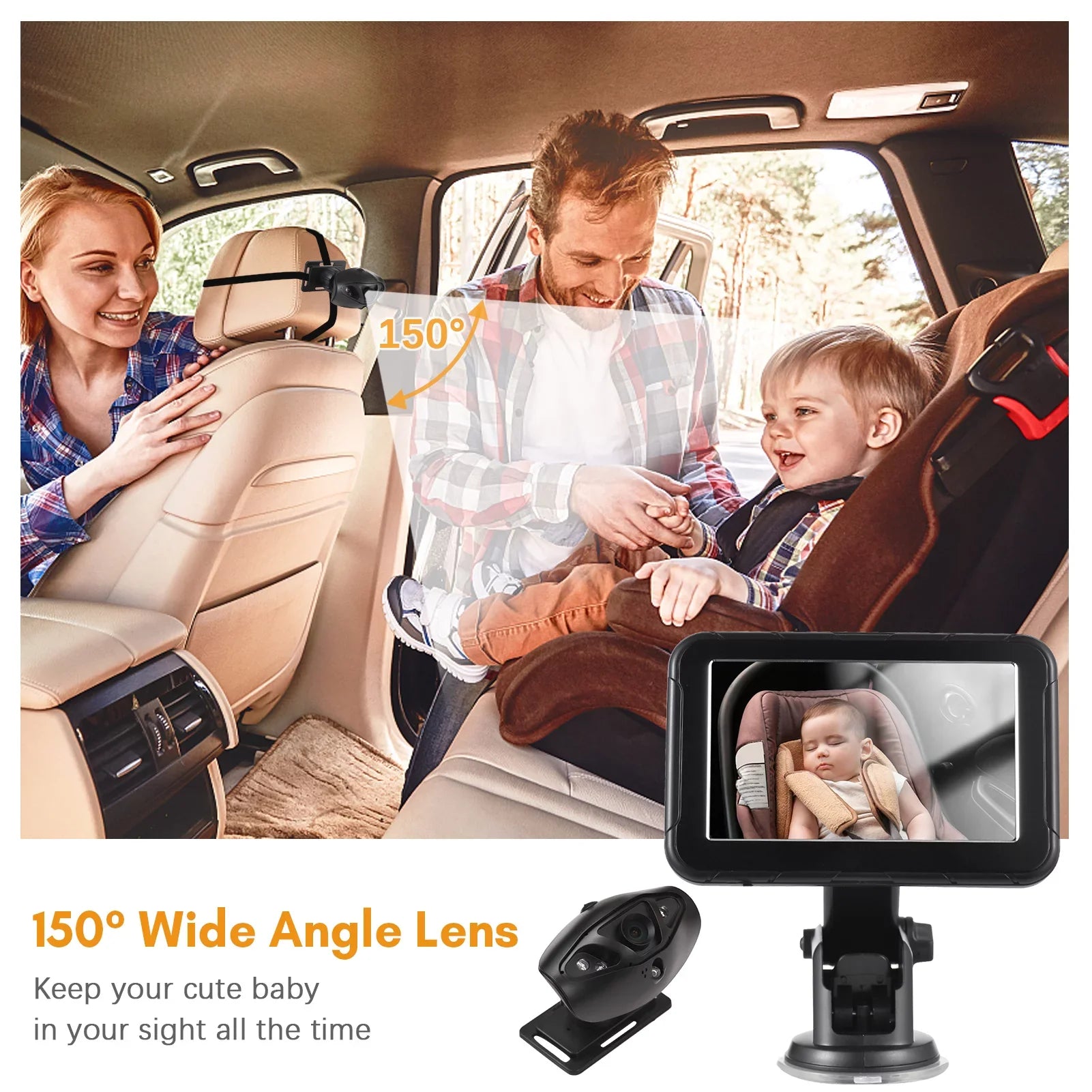 moobody Baby Car Monitor 1080P High Definition Monitor Camera for Baby Rear Facing Seat 5 Inch Car Seat Mirror Display 150° Wide View Night Vision Baby Car Mirror Camera Easy InstalLatitudeion
