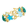 Ross-Simons Italian Tagliamonte Blue and Green Venetian Glass Sealife Bracelet With Cultured Pearl in 18kt Gold Over Sterling, Women's, Adult