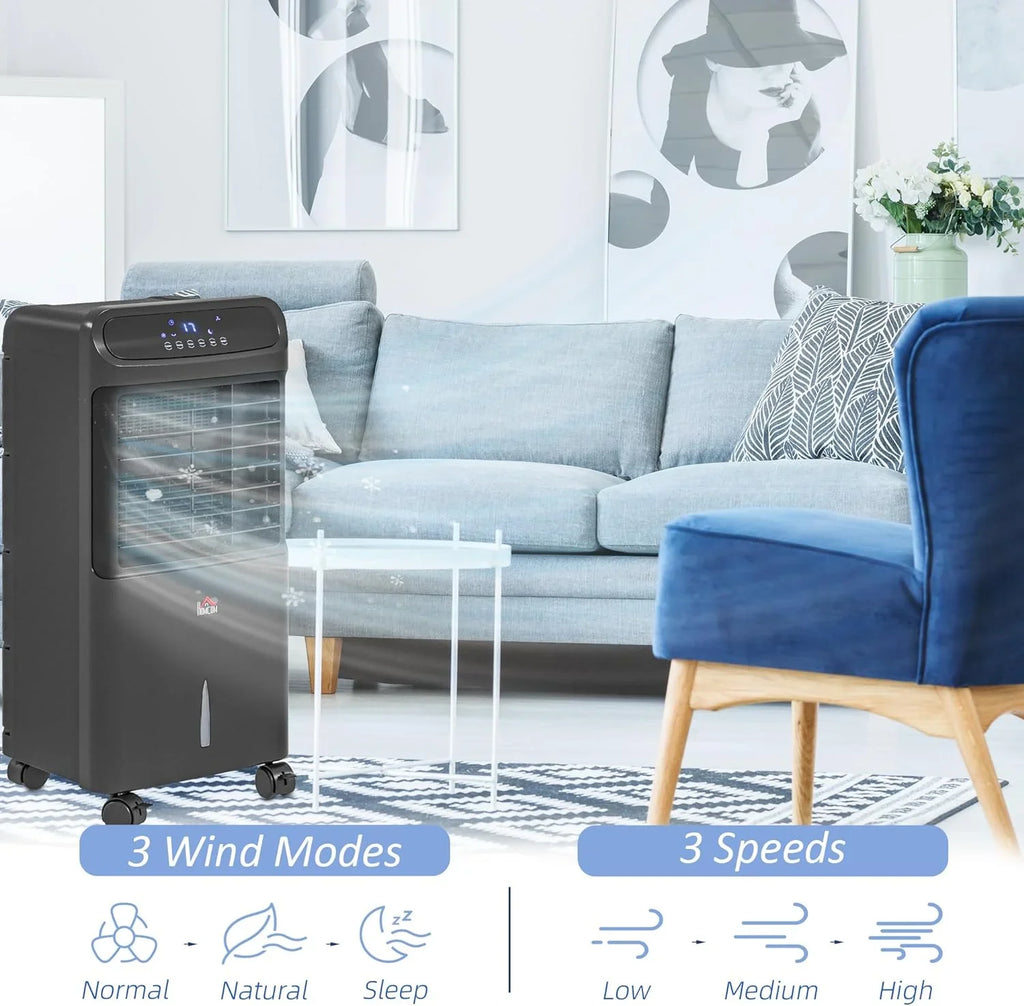 HOMCOM 32" Mobile Evaporative Air Cooler, 3-In-1 Ice Cooling Fan Water Conditioner Humidifier Unit with Remote, Timer, OscilLatitudeing, LED Display, 3.2gal Water Tank for Home Office, Bedroom, Black