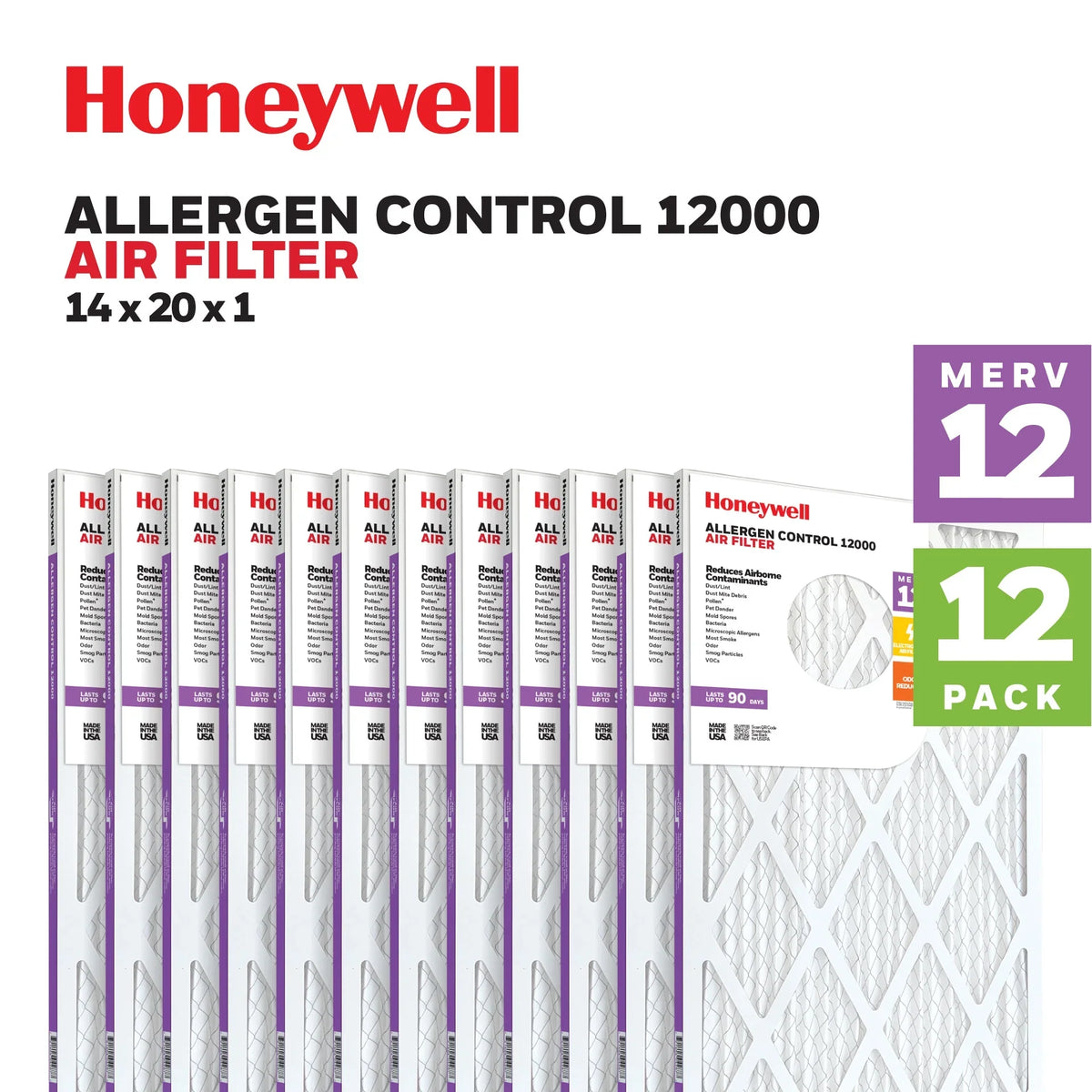Honeywell 14x20x1 MERV 12 Pleated HVAC Furnace Air Filter- 12 Pack