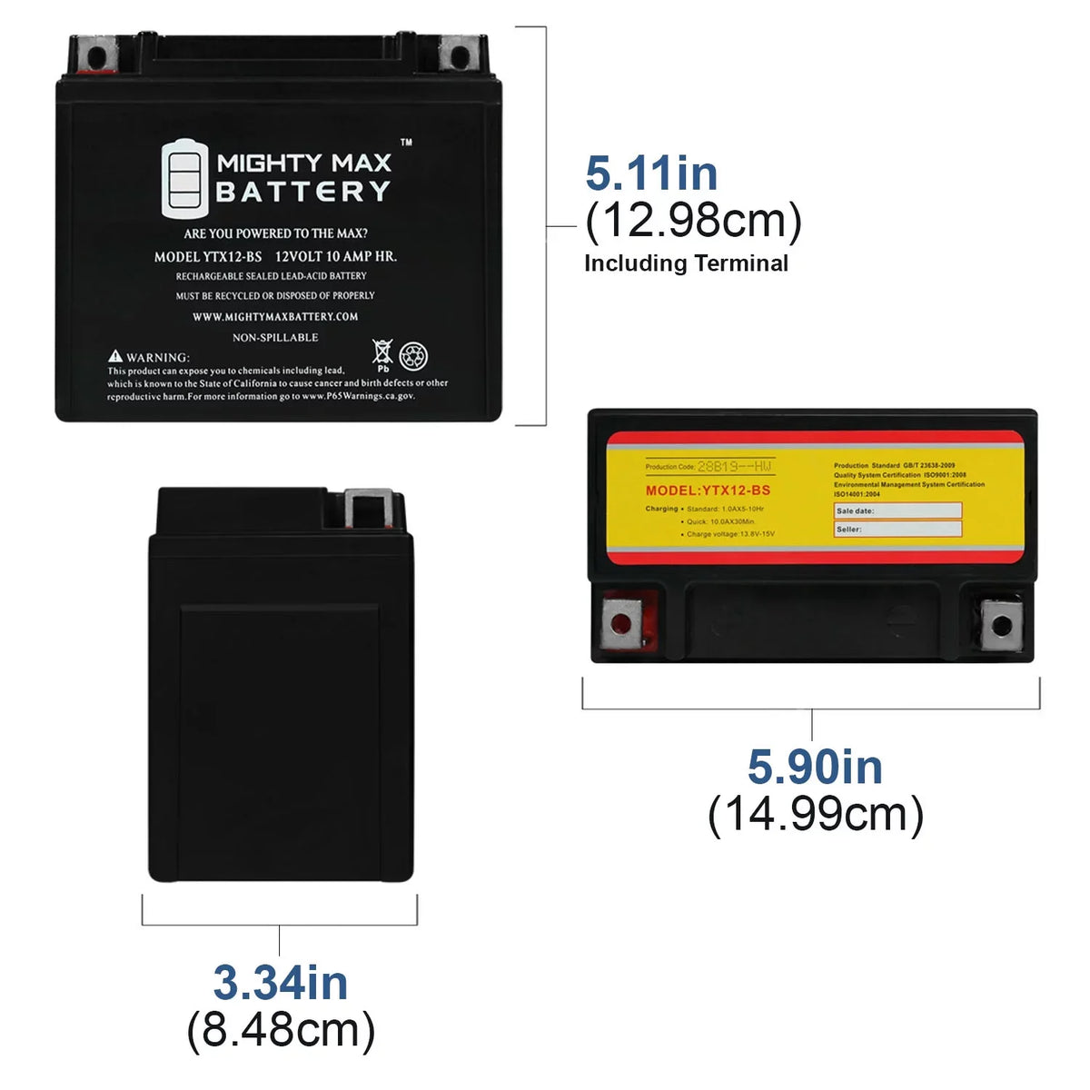 YTX12-BS 12V 10Ah Replacement Battery compatible with Suzuki GSX-R1000, Z 01-04 - 4 Pack