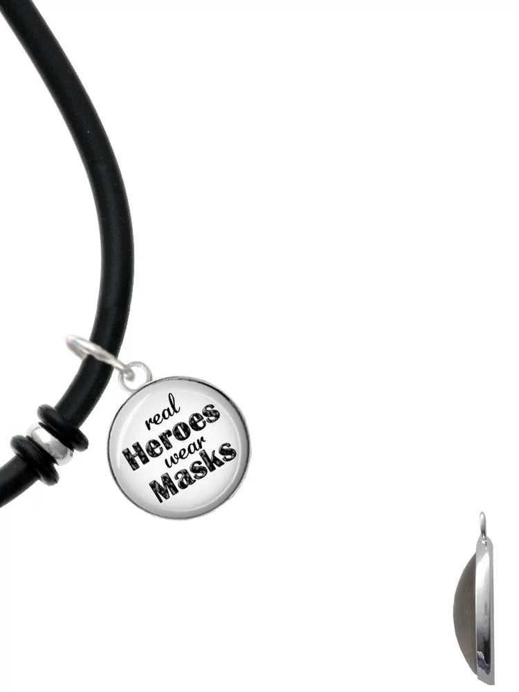 Delight Jewelry Silvertone Red Enamel Firefighter Helmet Dome Real Heroes Wear Masks Black Rubber Charm Bracelet