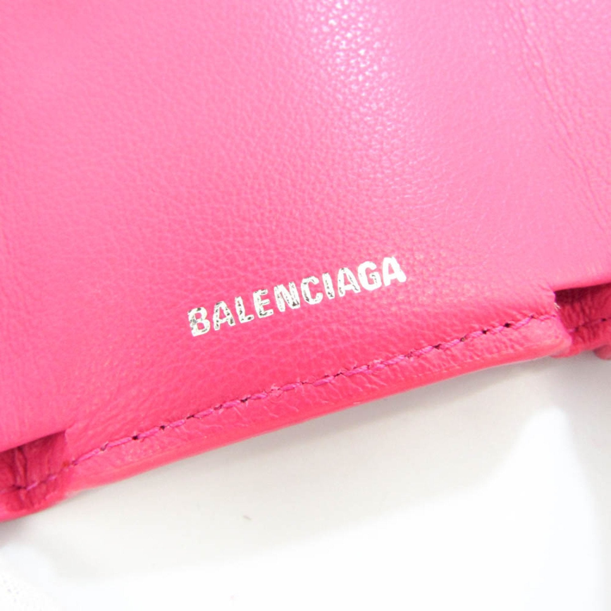 Pre-Owned Balenciaga Papier Mini 391446 Women's Leather Wallet (tri-fold) Pink (Good)
