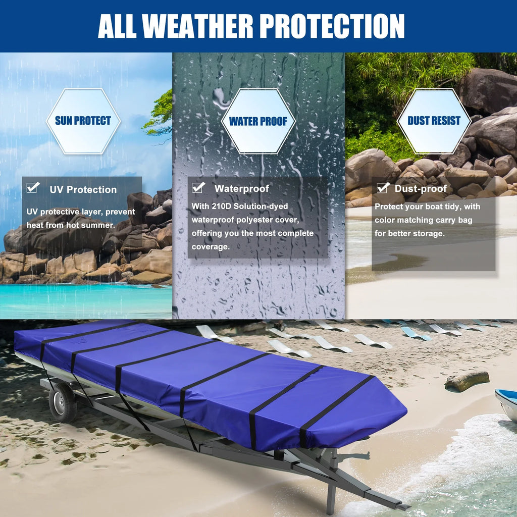 1 Set 14'-16'x70'' Jon Boat Cover 210D Polyester Air Vents Waterproof Sunshine Resist Boat Cover Blue