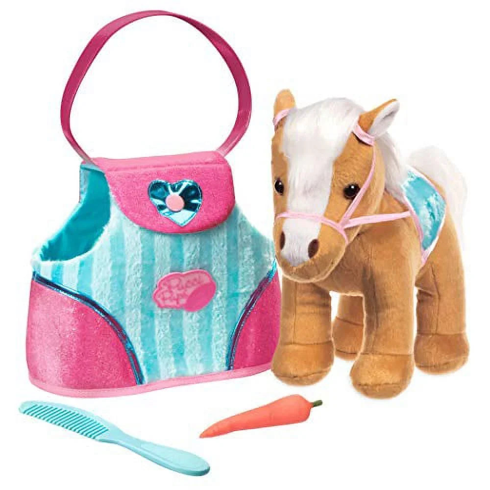 Pucci Pups by Battat - Beige Horse with Blue Stripes and Pink Pony Bag