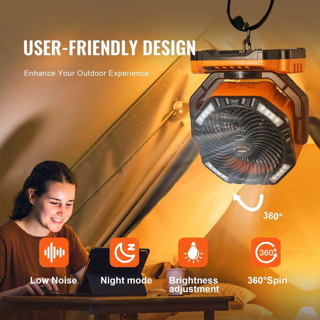 SKYSHALO 13 inch Portable Fan Rechargeable with LED Lantern 4 Speeds Swivel Timer