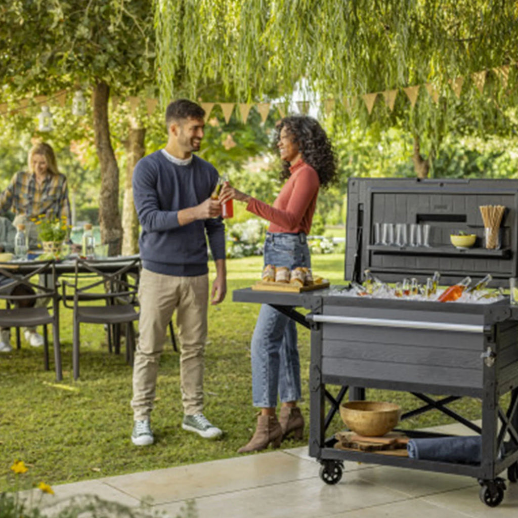 Keter Outdoor Patio Cooler Ice Chest InsuLatitudeed Beverage Bar Cart, Gray