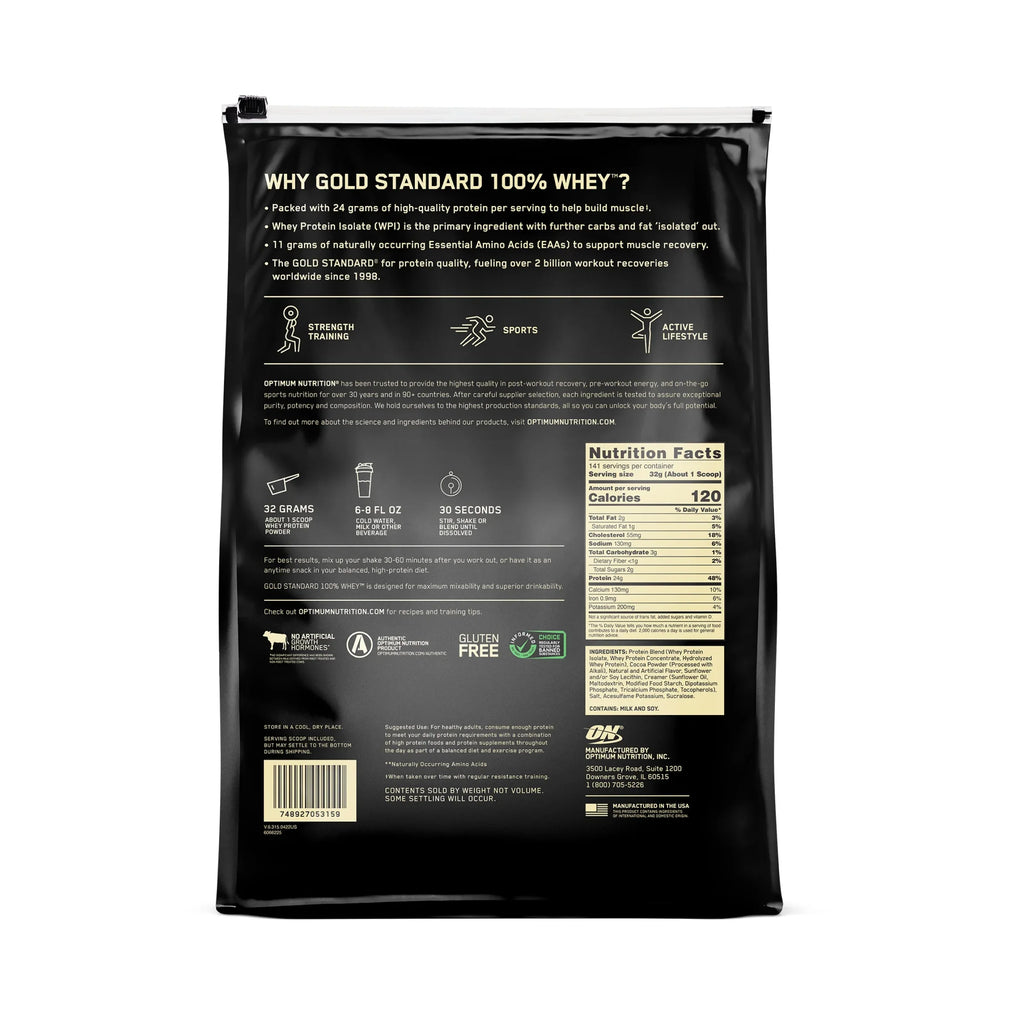 Optimum Nutrition, Gold Standard 100% Whey Protein Powder, Extreme Milk ChocoLatitudee, 10 lb, 141 Servings