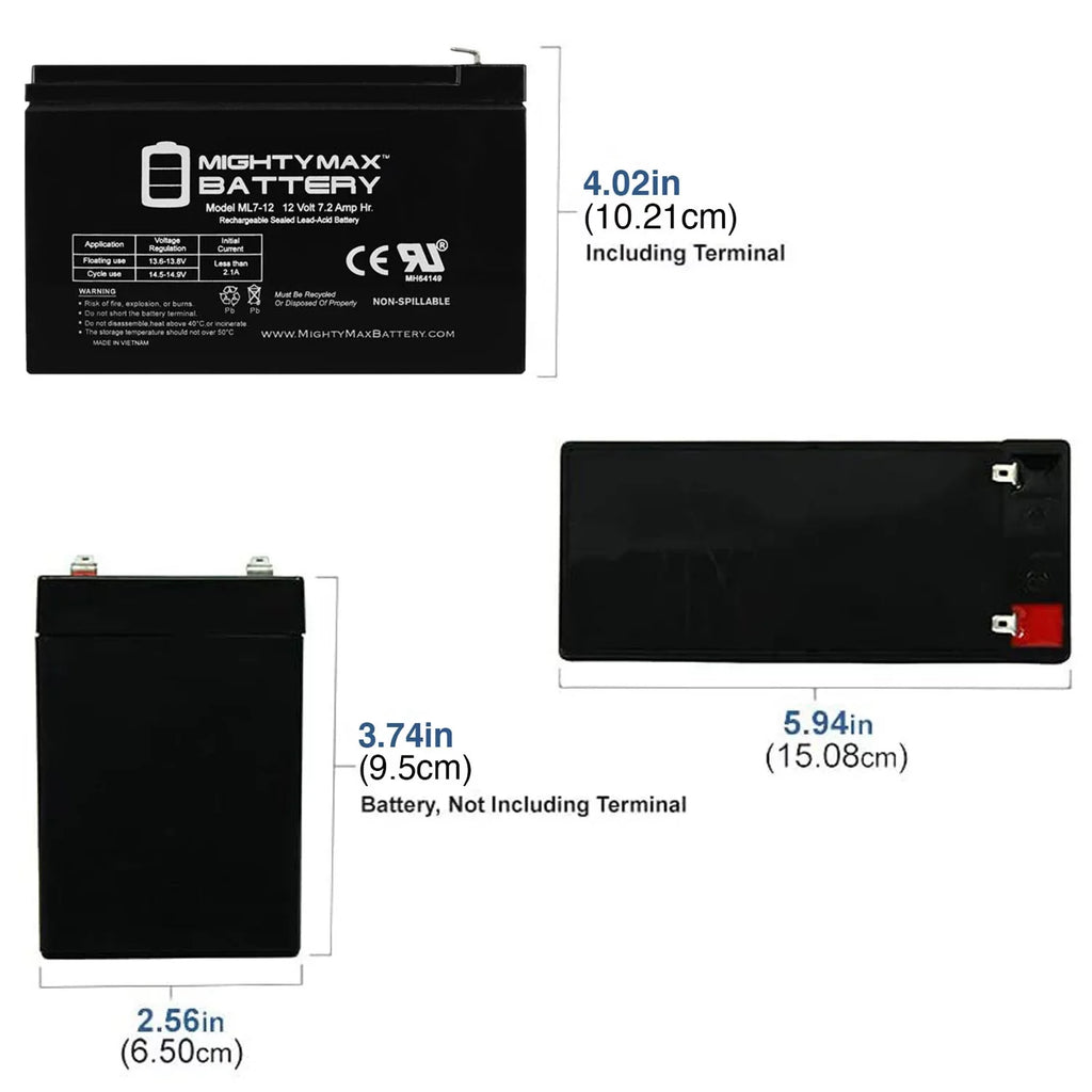 12V 7.2AH SLA Battery Replaces Sea-Doo ZS06 EVX1272F2 GP1272 - 6 Pack