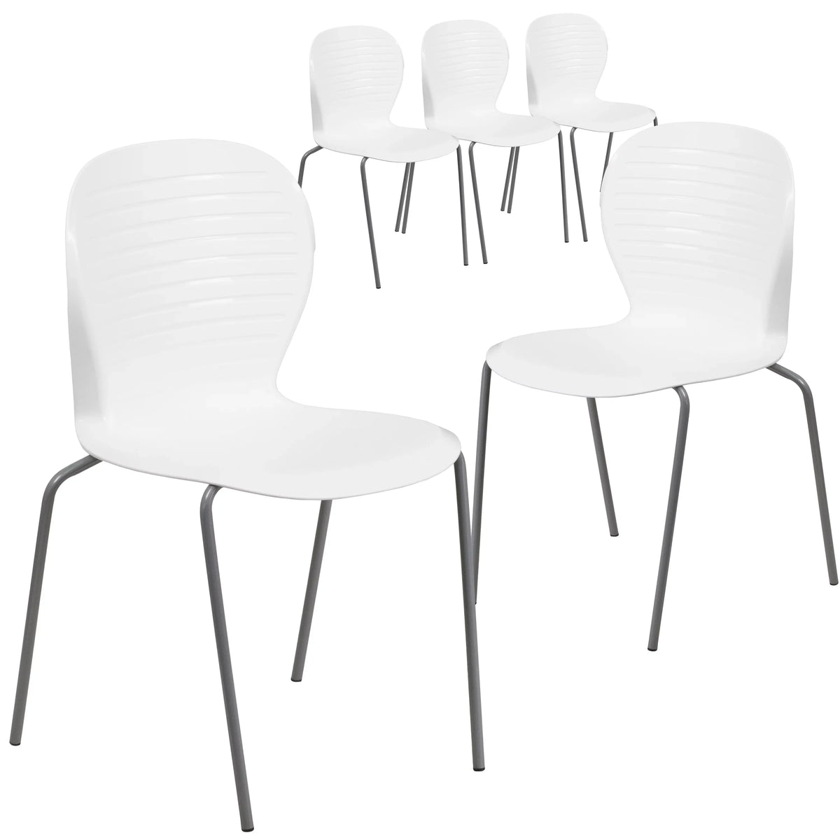 Flash Furniture 5 Pack HERCULES Series 551 lb. Capacity White Stack Chair