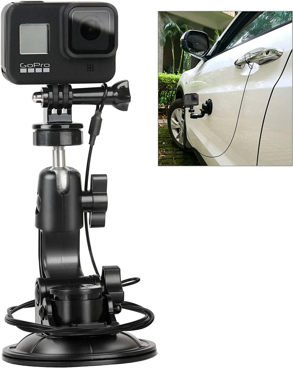 Suction Cup Car Mount Stand Tripod Adapter with Safety Tether Outdoor Indoor for Gopro Hero Session 9 8 7 6 5 4 3+ 3 2