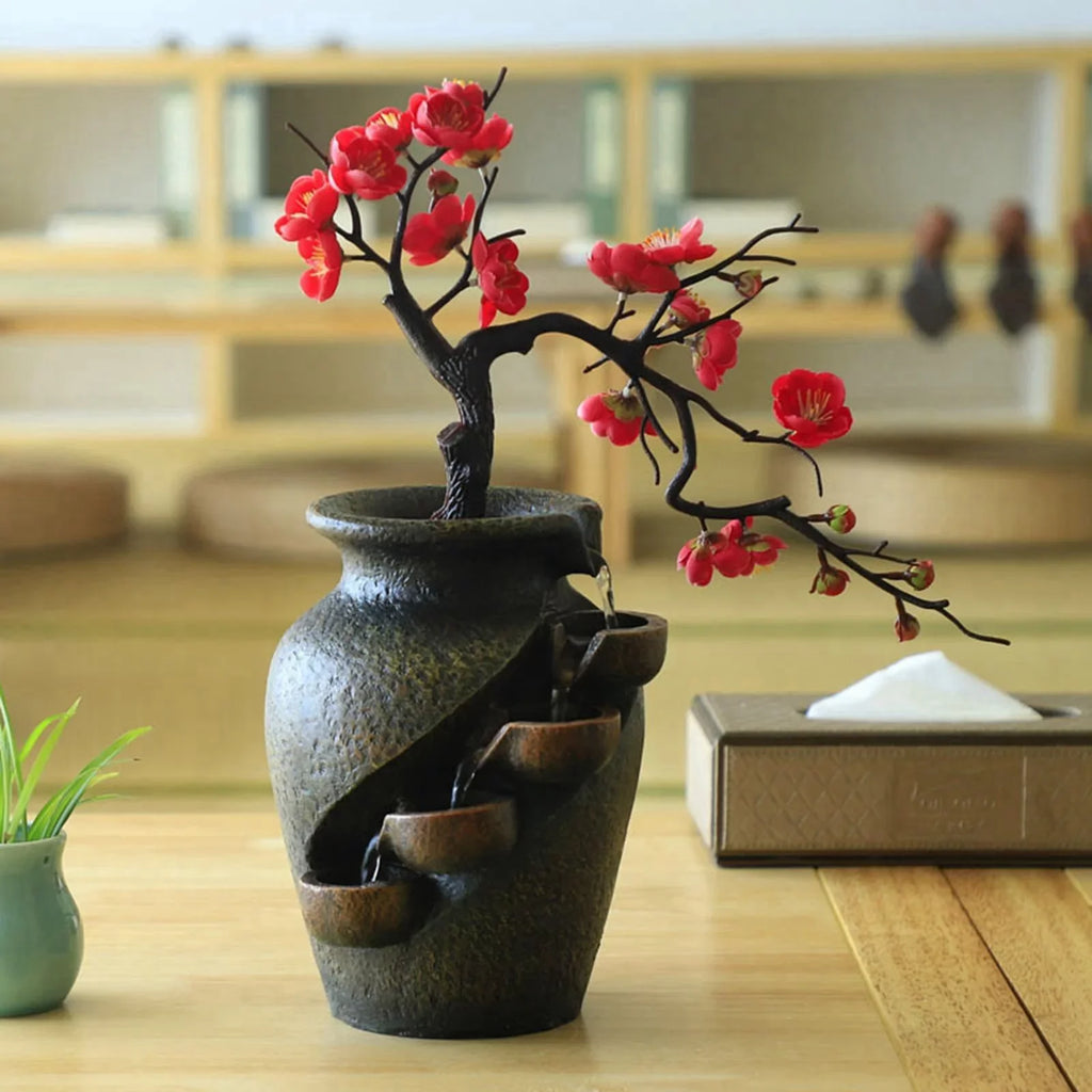 Creative SimuLatitudeion VaseThree-dimensional Tabletop Water Fountain Soothing Relaxation Flower Vase Craft Feng Shui Waterfall Fountains for Garden Office Living room Desk Decor Gifts