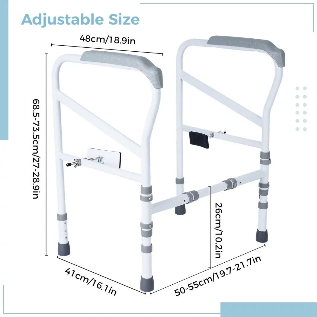 Toilet Safety Rails for Elderly, Adjustable Toilet Support Frame, Toilet Standing Aid for Disabled, Toilet Safety Handles with Large Non-Slip Mats, Free-Assembly, Fit All Toilets