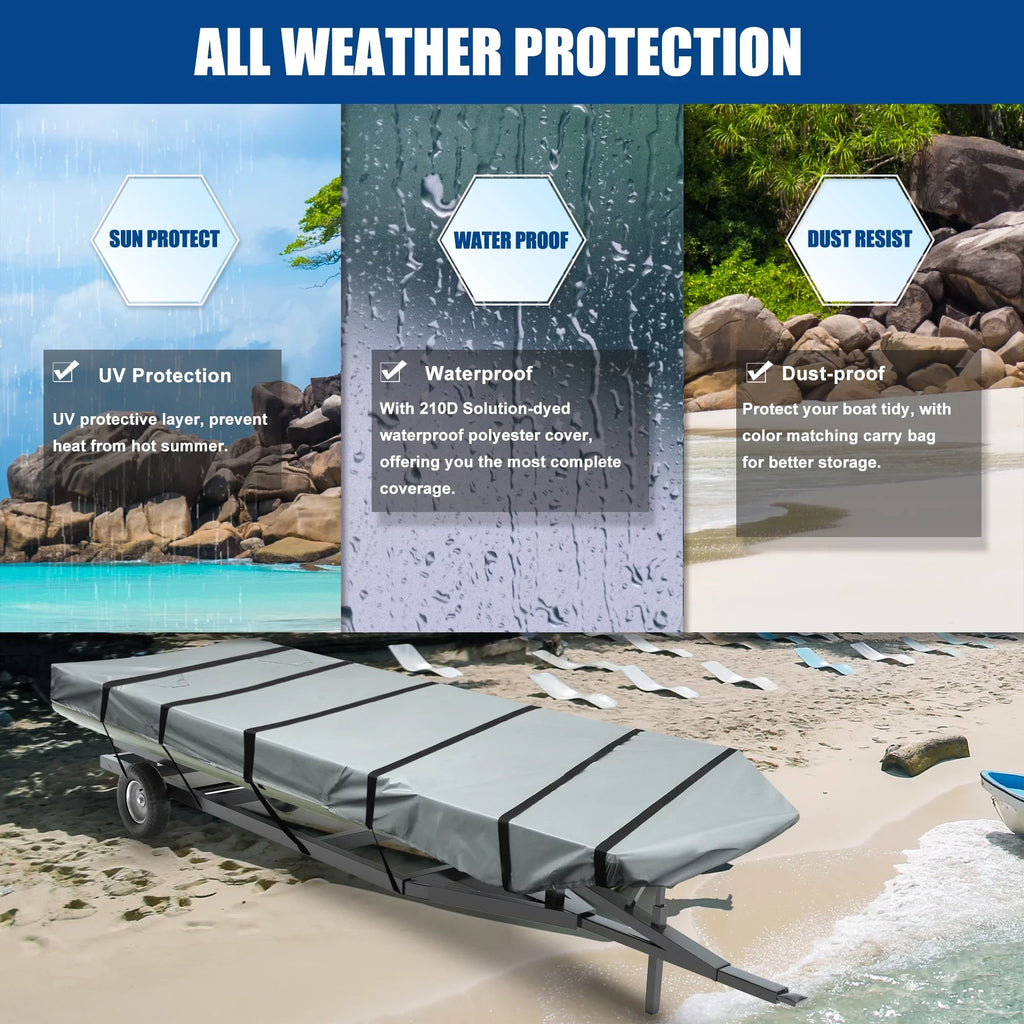 Unique Bargains 1 Set 12"-14"x56" Jon Boat Cover 210D Polyester Air Vents Waterproof Sunshine Resist Boat Cover Gray