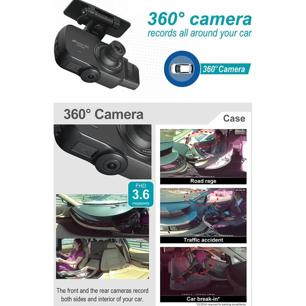 Razo Dash Cam DC4000RA, Simultaneous 3-Ch 360-Degree Recording, Records All Surroundings at Once, Covering All Blind Spots, Built-in GPS, G-Sensor Impact Detection with 32GB microSD Card - (Open Box)