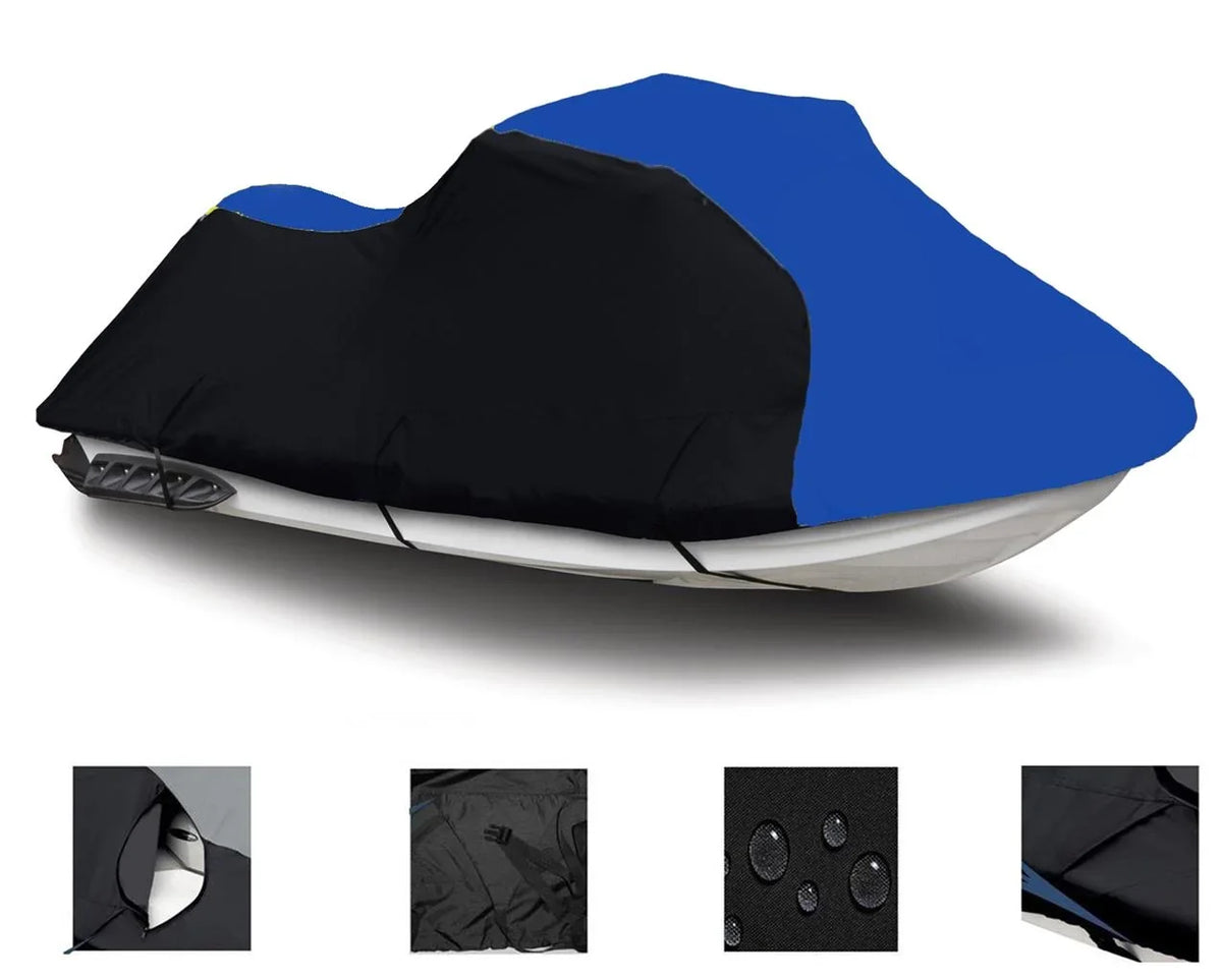 BLACK / BLUE HEAVY-DUTY, PWC 600D JET SKI Cover Compatible for Yamaha VXS 2015 2016