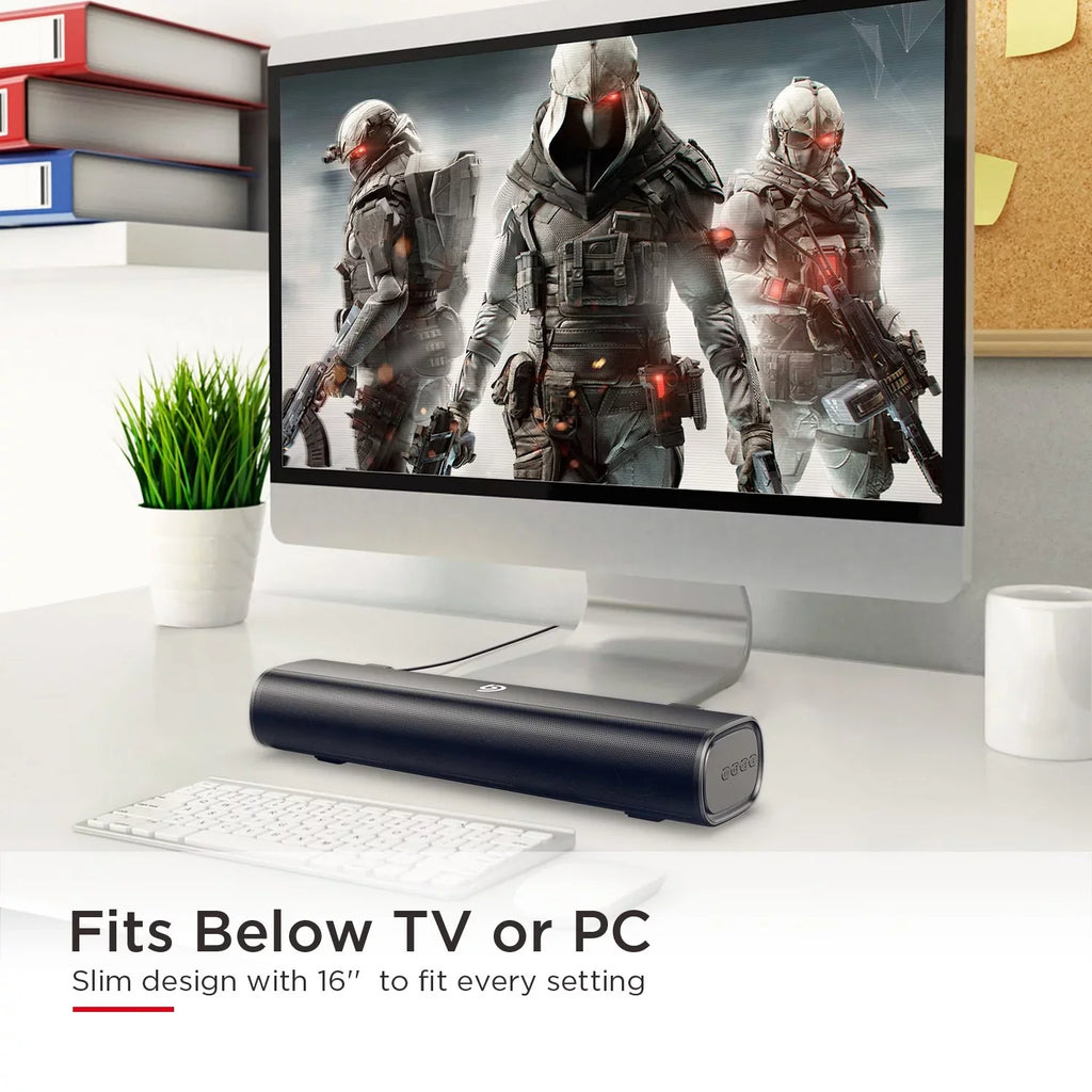 SoundBars For TV, Bomaker 16-Inch 2.0 TV Sound bar, Wireless Bluetooth 5.0 Computer Speaker, 105dB, 3D Surround Sound
