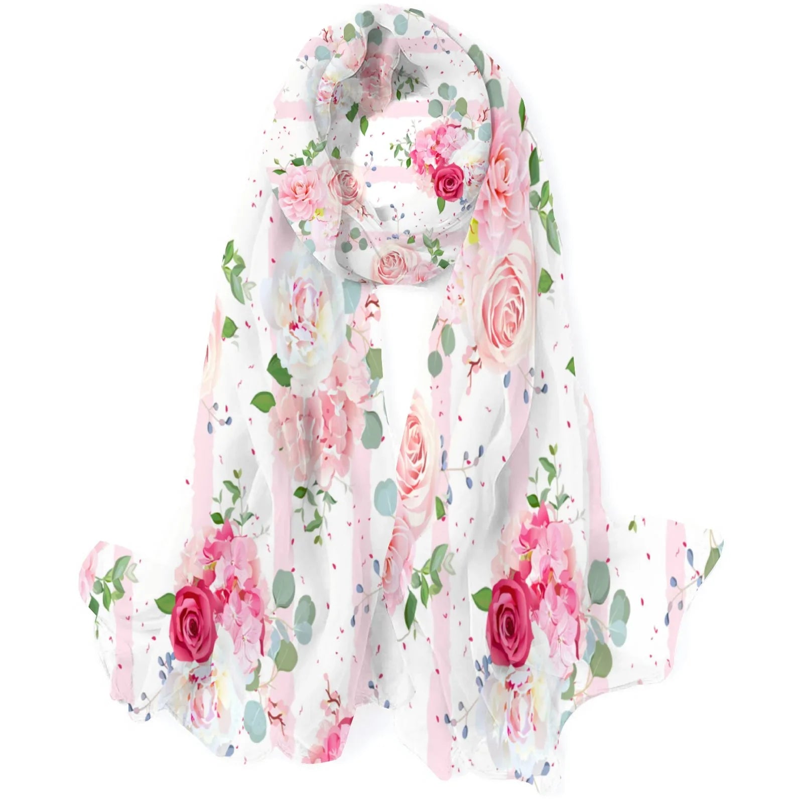 FREEAMG Red and Pink Rose Silk Long Scarf for Women Large Oblong Sundisplay Shawls Wraps Neck Headscarf Hair Wraps Gift Packed