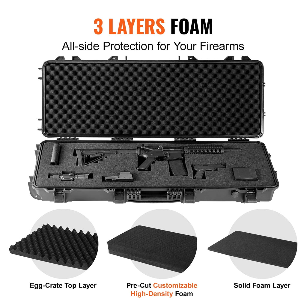SKYSHALO Rifle Case, Rifle Hard Case with 3 Layers Fully-protective Foams, 42 inch lockable Hard Gun Case with Wheels, IP67 Waterproof & Crushproof, for Two Rifles or Shotguns, Airsoft Gun