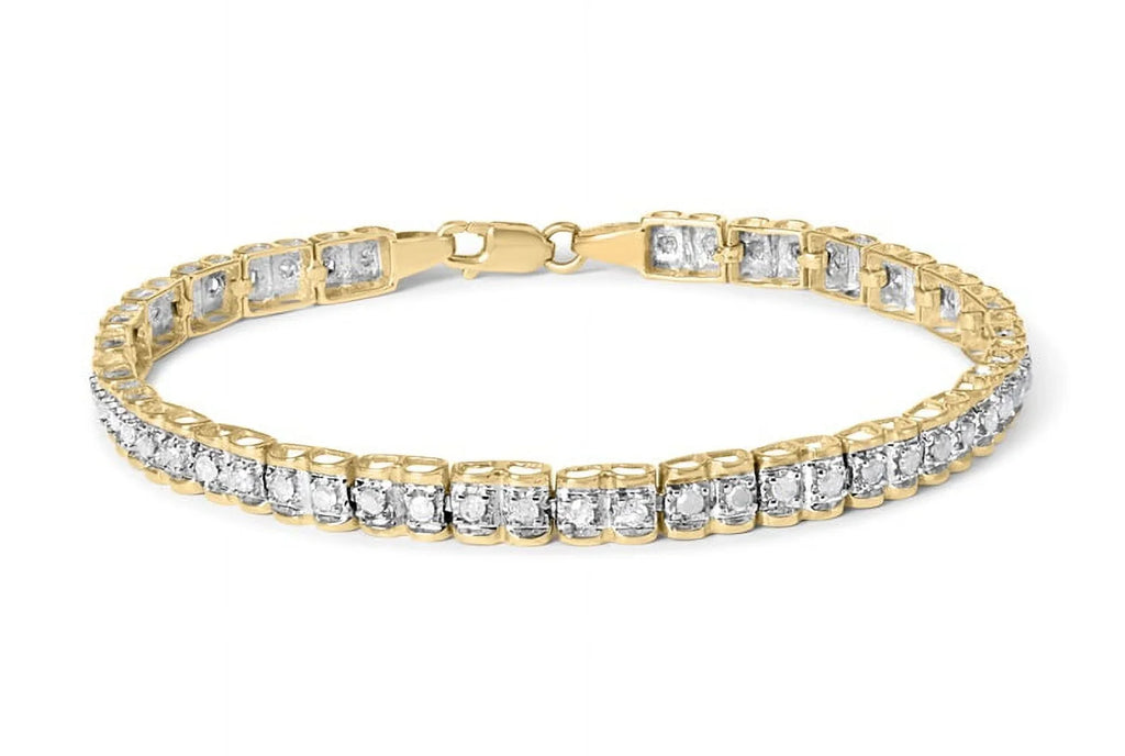 Haus of Brilliance 10K Yellow Gold 1.00 Cttw Womens Round Cut Diamond Link Lobster Claw Clasp Prong Bracelet (I-J Color, I3-Promo Clarity) - Size 7"