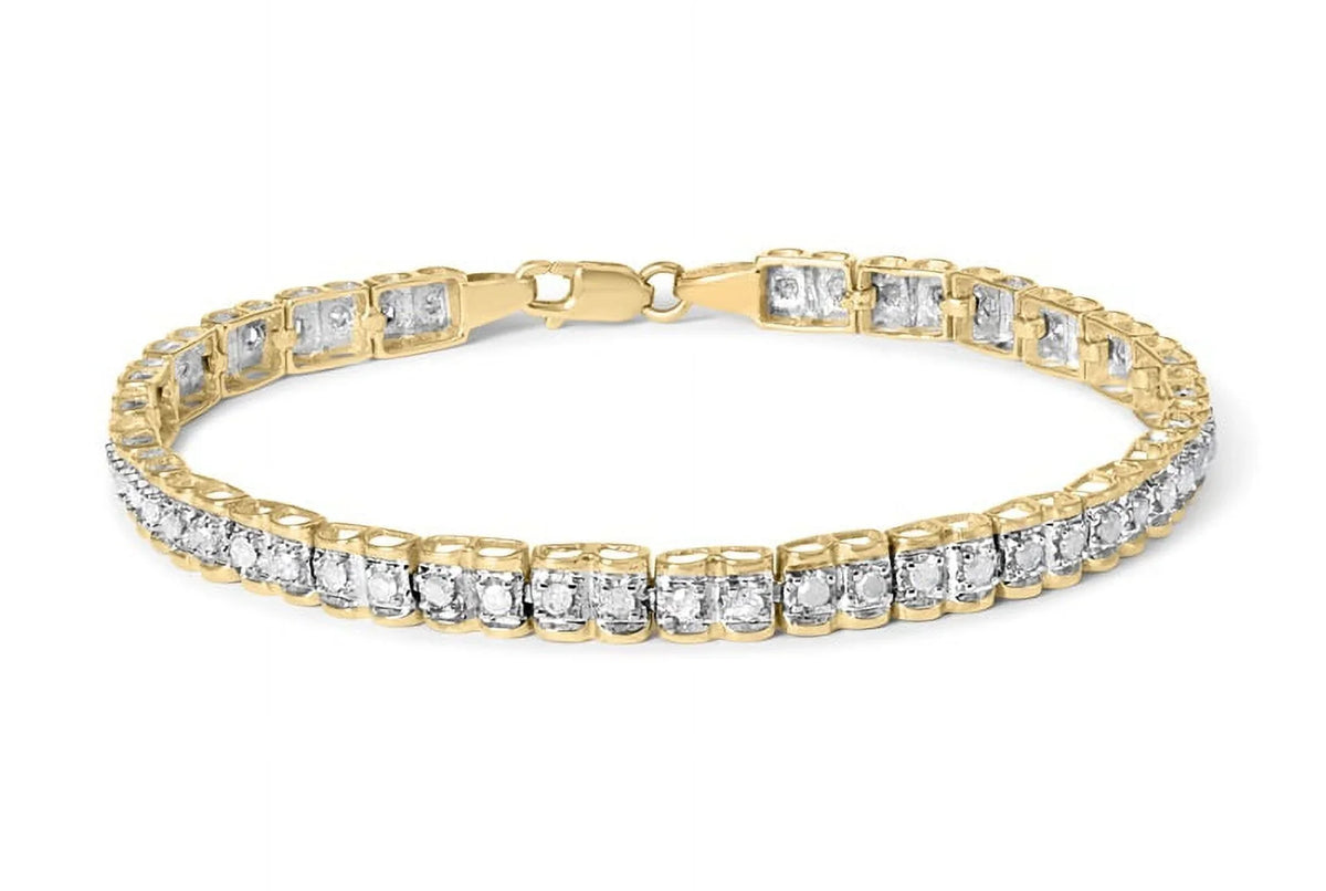 Haus of Brilliance 10K Yellow Gold 1.00 Cttw Womens Round Cut Diamond Link Lobster Claw Clasp Prong Bracelet (I-J Color, I3-Promo Clarity) - Size 7"